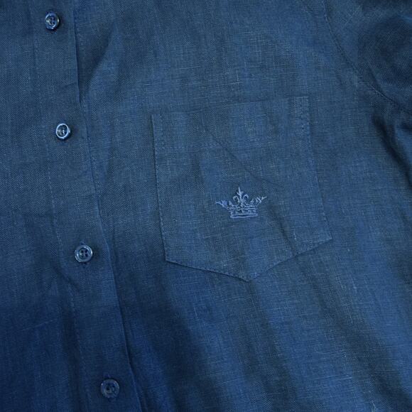 Crown Linen Designs 100% Linen Navy Men's Dress Button Up Shirt Long Sleeve Sz M - Picture 7 of 10